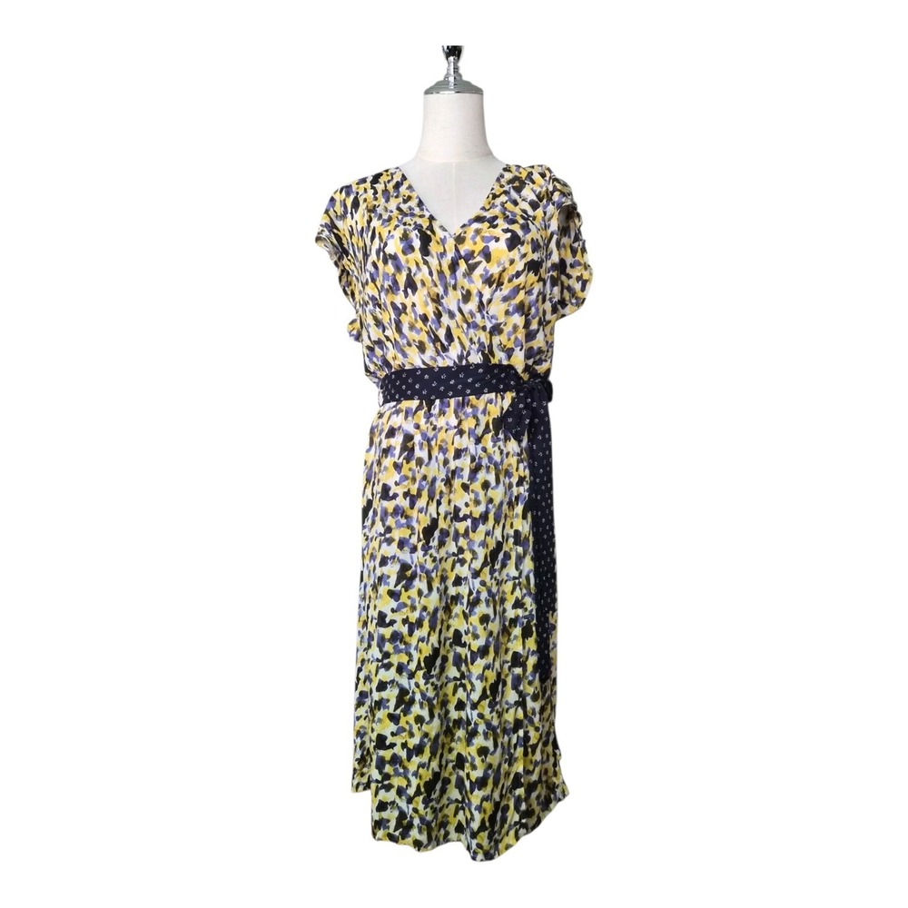 Velvet by Graham & Spencer Dress Medium Faux Wrap Floral Midi Tie Waist USA